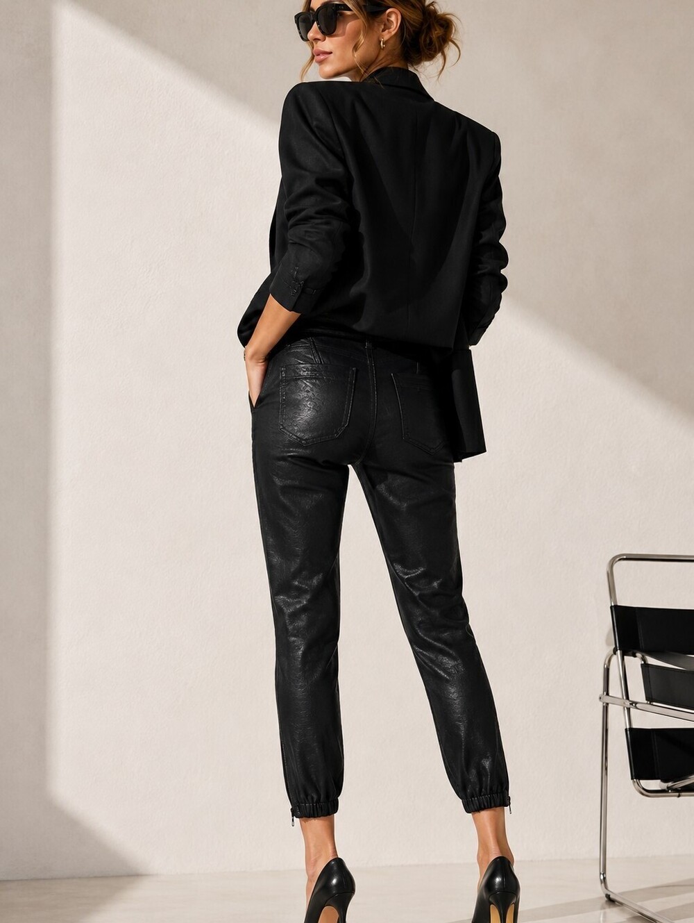 NWT PAIGE Utility Jogger Pants Luxe Black Coated Denim Patch Pockets Cropped - Picture 2 of 10